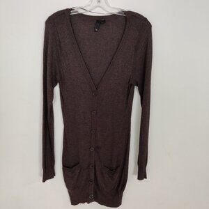 H&M Women's Cardigan Size 34 Brown Mauve Taupe Viscose Cotton Wool